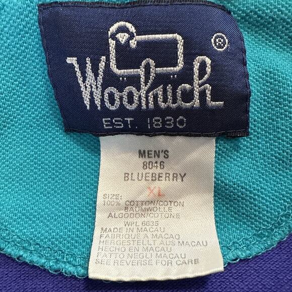 Vintage Woolrich Polo Shirt Blue Purple Stripes 90s Teal Vtg - Picture 3 of 8